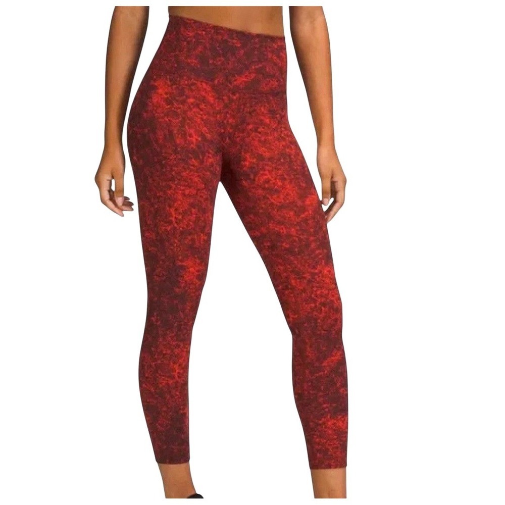 Lululemon Align High Rise Crop Leggings Red Black Acid Wash Marble Print size 8